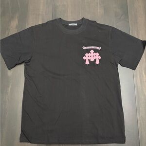 Chrome Hearts “Caution” Pink Cross Black T-Shirt